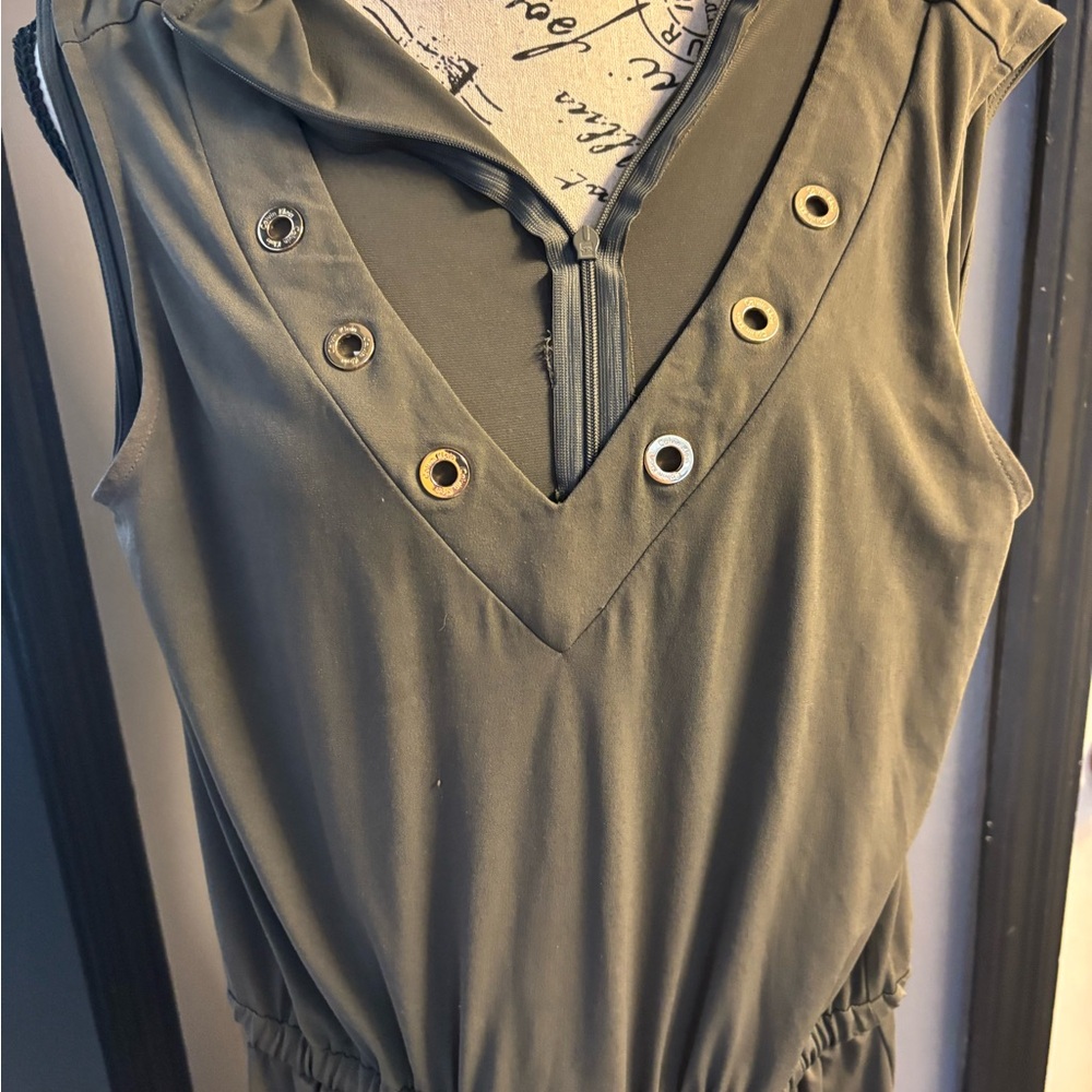 Stylish Olive Green Sleeveless jumpsuit with Grommet Detail